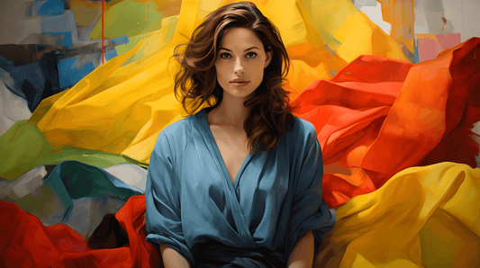 a painting of a woman in a blue shirt