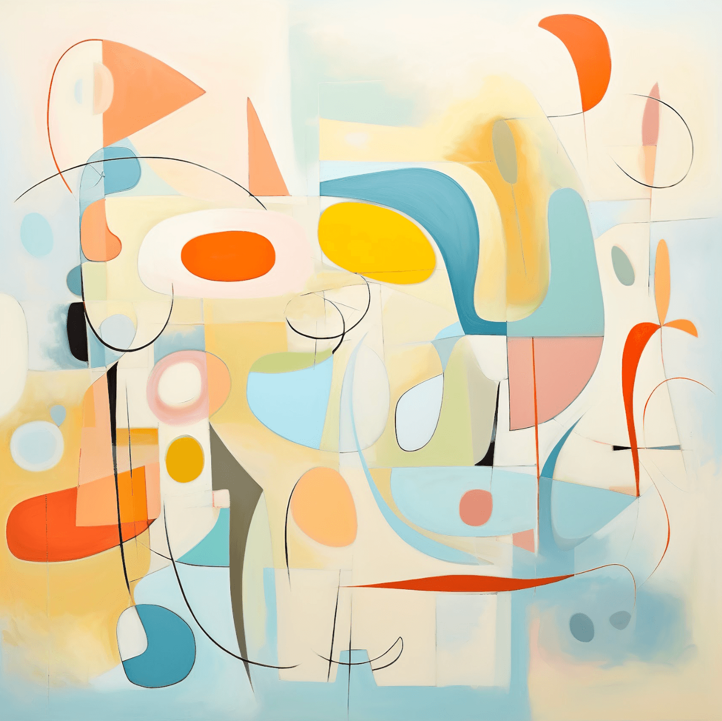 an abstract painting with various colors and shapes