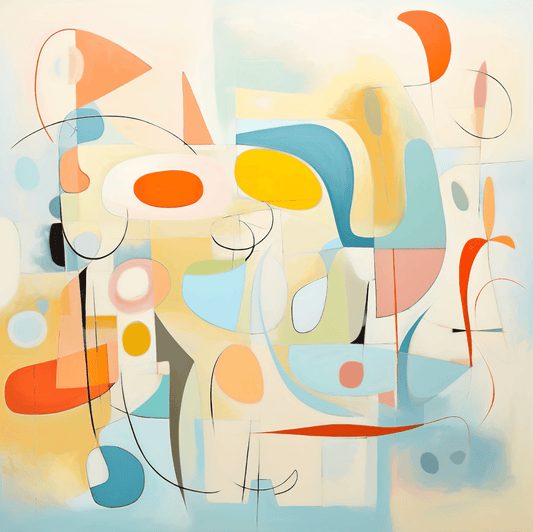 an abstract painting with various colors and shapes