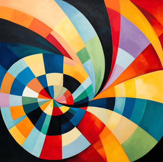 a painting of a colorful spiral design on a black background