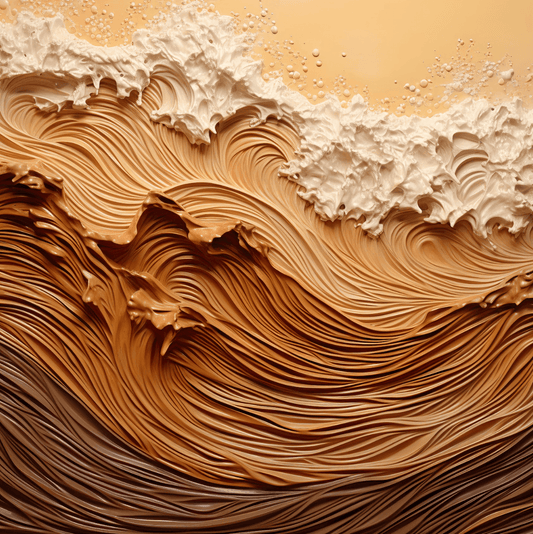 Stylized canvas print of a wave in rich shades of brown and cream, resembling the undulating patterns of a windswept desert.