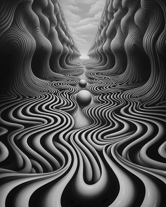 a black and white image of a surreal landscape