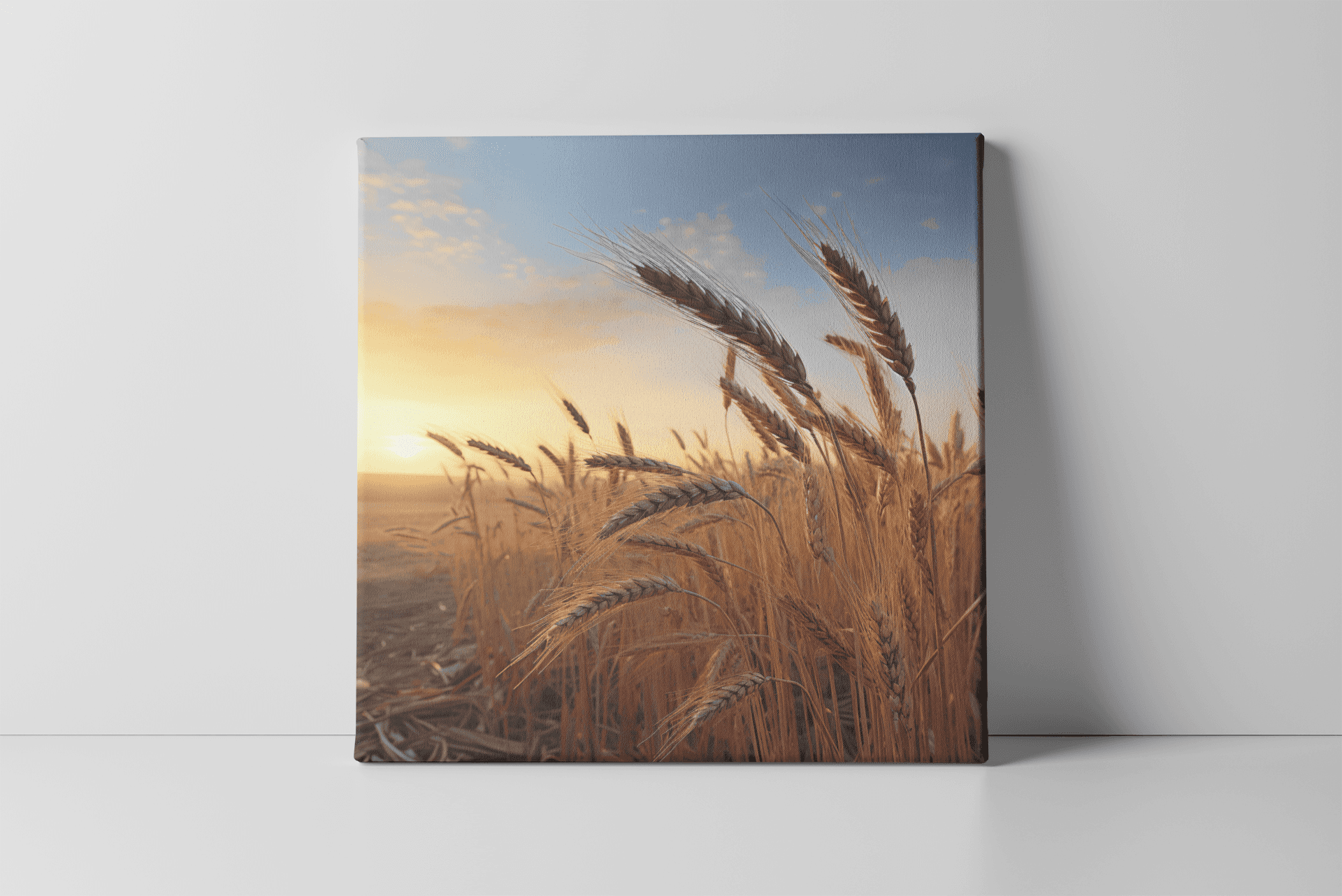 a painting of a wheat field at sunset