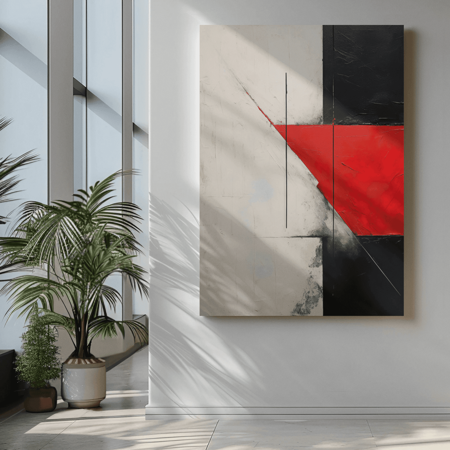 Textura abstracta en rojo y negro - Inspirada en Lucio Fontana - Lienzo