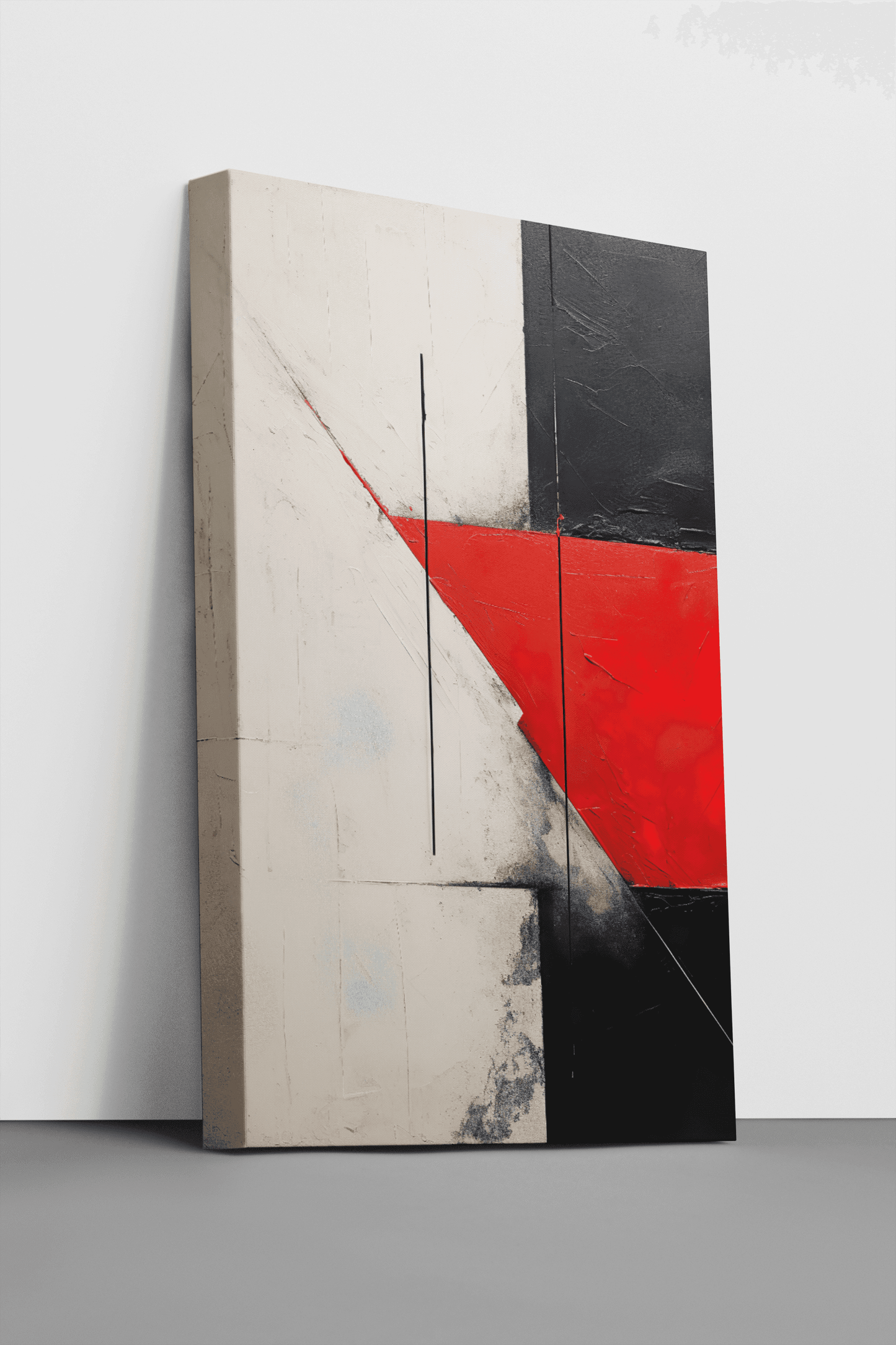 Abstrakte Textur in Rot und Schwarz - Inspiriert von Lucio Fontana - Leinwanddruck